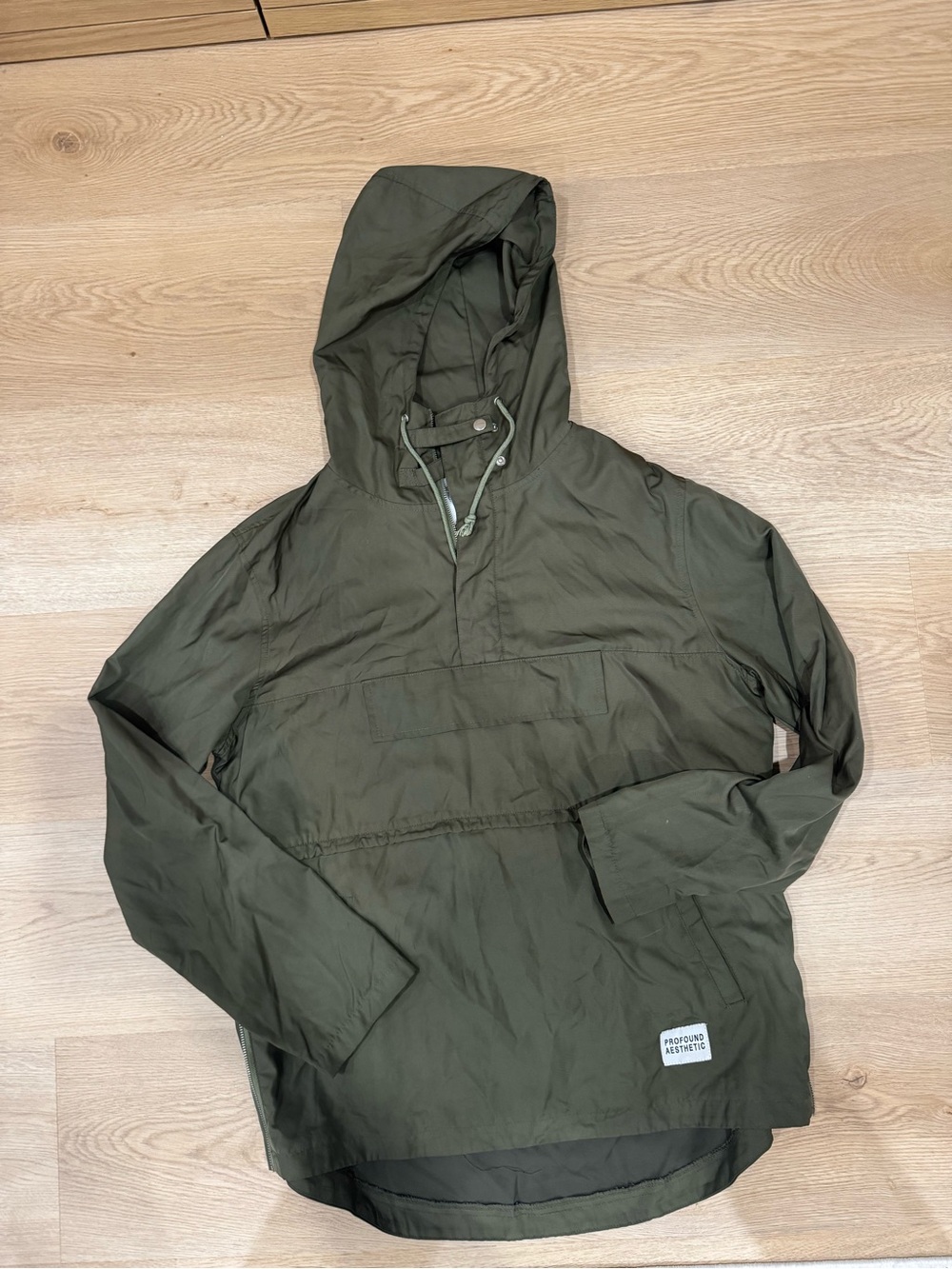 Men's Hooded Pullover Windbreaker Jacket - Olive